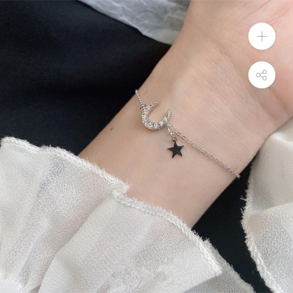 Sterling Silver Sparkling Star & Moon Adjustable Bracelet
